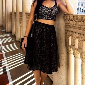 Express black lace crop top and skirt set